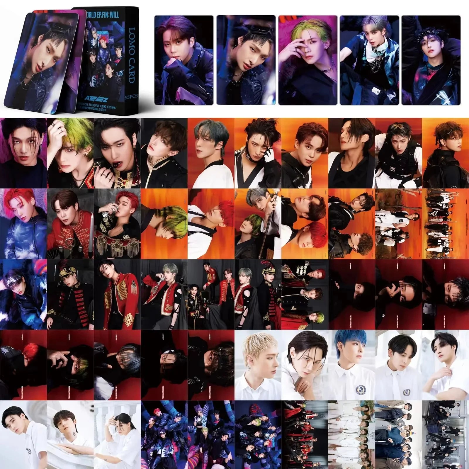 55Pcs/Set ATEEZ Idol Boy New Album GOLDEN HOUR:Part.3 Lomo Cards Seonghwa Jongho HD Printd Photocards Hongjoong Yunho Fans Gift