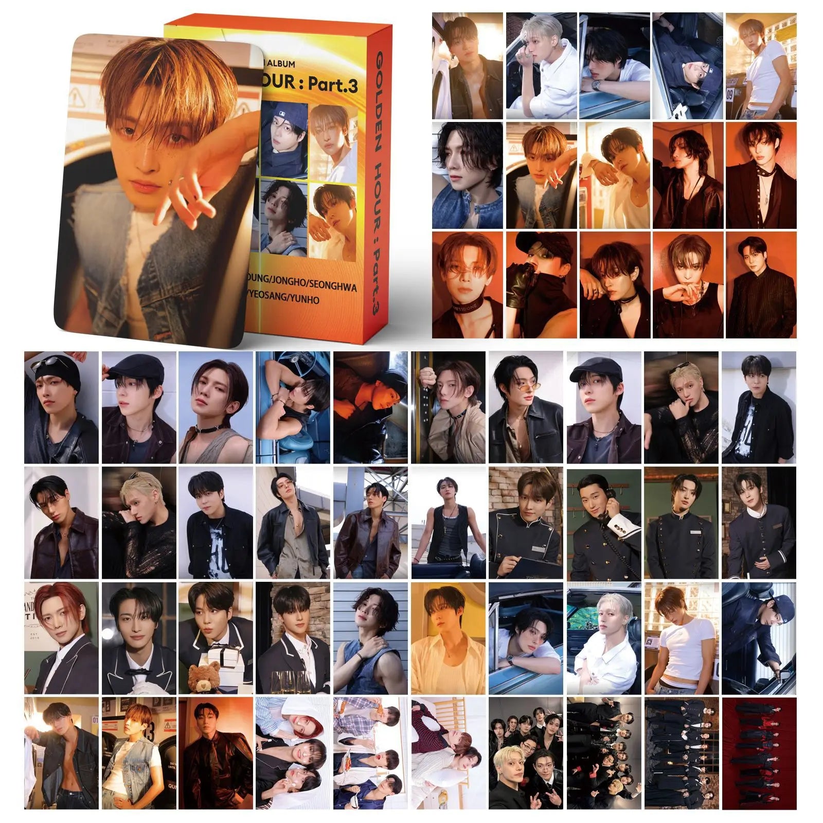 55Pcs/Set ATEEZ Idol Boy New Album GOLDEN HOUR:Part.3 Lomo Cards Seonghwa Jongho HD Printd Photocards Hongjoong Yunho Fans Gift