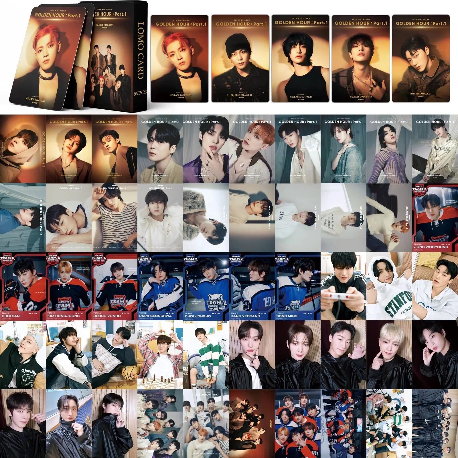 55Pcs/Set ATEEZ Idol Boy New Album GOLDEN HOUR:Part.3 Lomo Cards Seonghwa Jongho HD Printd Photocards Hongjoong Yunho Fans Gift