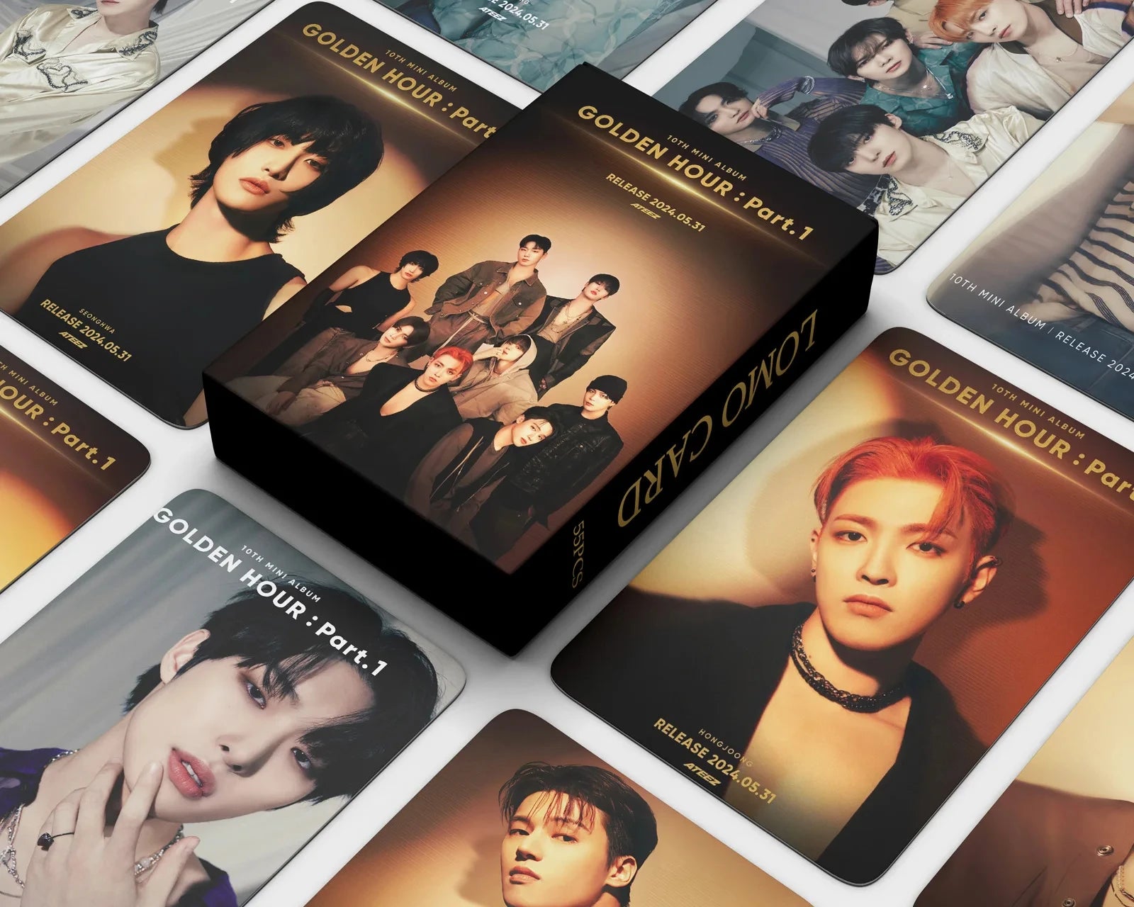 55Pcs/Set ATEEZ Idol Boy New Album GOLDEN HOUR:Part.3 Lomo Cards Seonghwa Jongho HD Printd Photocards Hongjoong Yunho Fans Gift