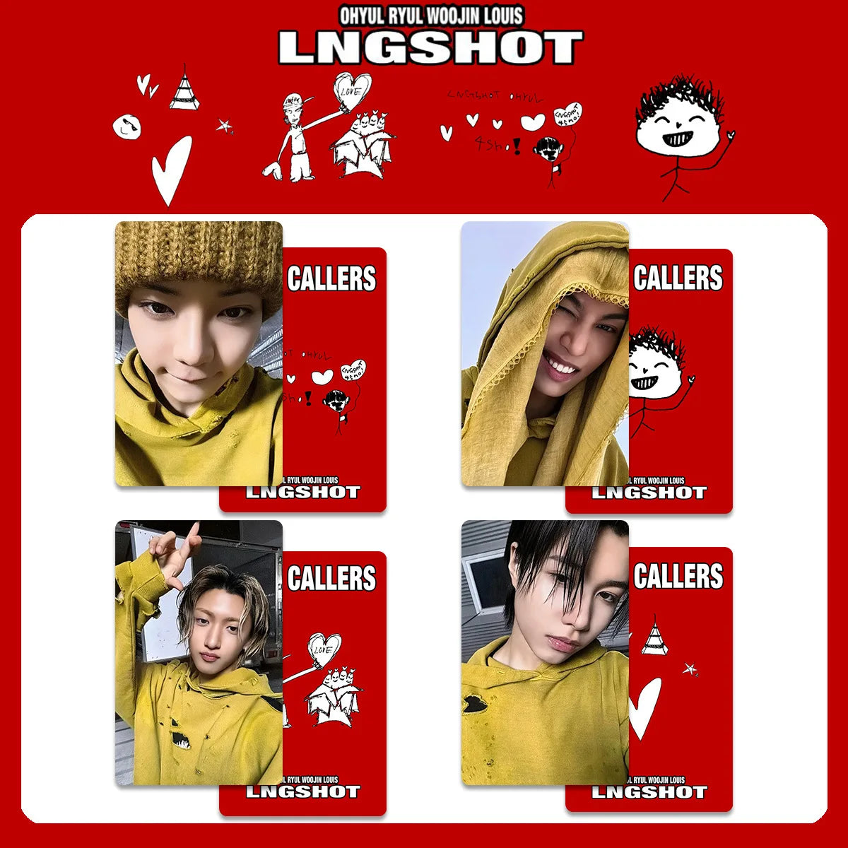 4pcs/set Idols LNGSHOT Photocards SHOT CALLERS Album Selfie Cards RYUL Woojin Louis OHYUAL Fans Collection Gifts