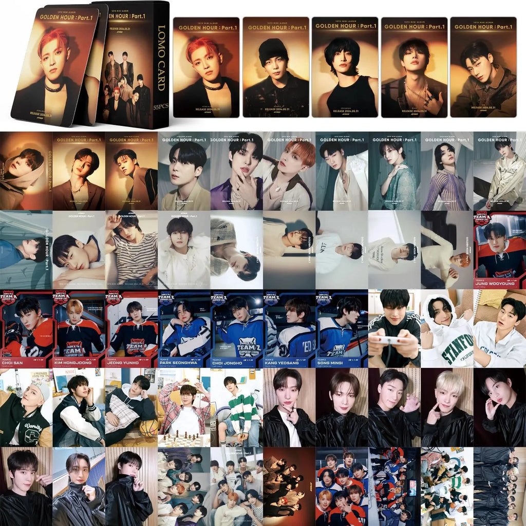 55Pcs/Set ATEEZ Idol Boy New Album GOLDEN HOUR:Part.3 Lomo Cards Seonghwa Jongho HD Printd Photocards Hongjoong Yunho Fans Gift
