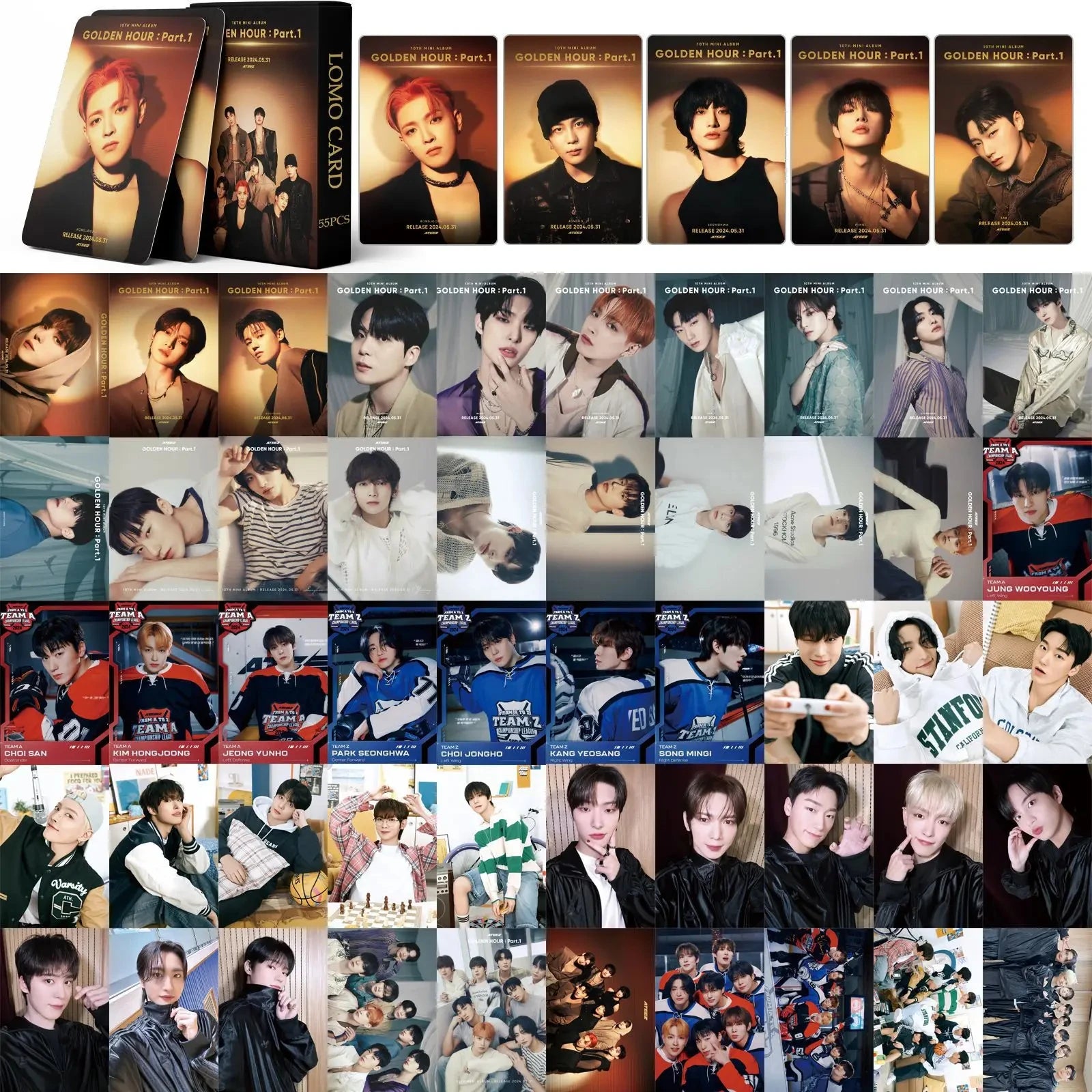 55Pcs/Set ATEEZ Idol Boy New Album GOLDEN HOUR:Part.3 Lomo Cards Seonghwa Jongho HD Printd Photocards Hongjoong Yunho Fans Gift