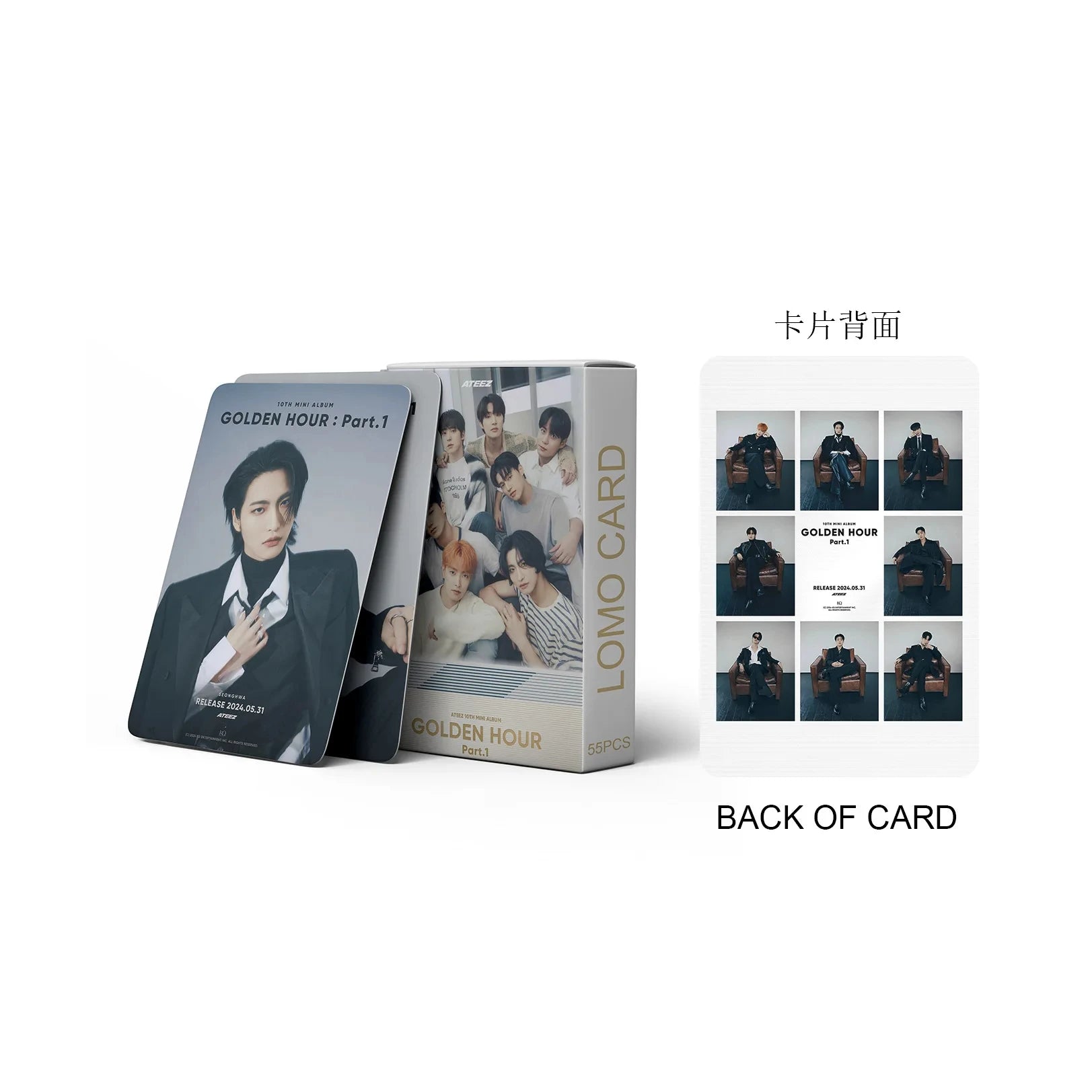 55Pcs/Set ATEEZ Idol Boy New Album GOLDEN HOUR:Part.3 Lomo Cards Seonghwa Jongho HD Printd Photocards Hongjoong Yunho Fans Gift